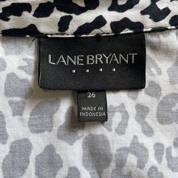 Lane Bryant Button Down Blouse Animal Print Top Plus Size 26 Black White u - Picture 8 of 10